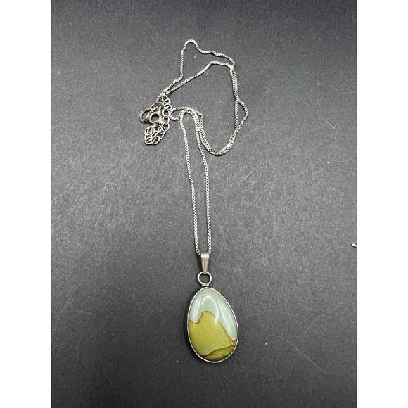 Vintage Blue Green Picture Jasper Sterling Silver Pendant Necklace Chain - Picture 3 of 5